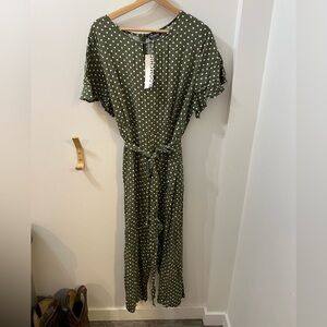 New Green Short Sleeve Polka Dot Midi Jumpsuit